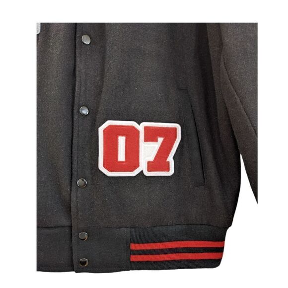 VM Quote Virile Monarch Wool Black & Red Varsity Jacket Men's Size S/M - Picture 9 of 12